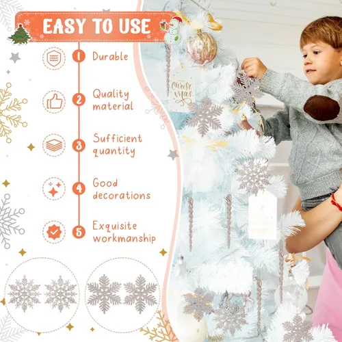 Miniatura 3 de Deekin 72 piezas adornos de carámbano de copo de nieve para árbol de Navidad, carámbanos torcidos de copo de nieve con purpurina, decoraciones