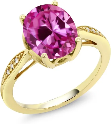 Miniatura 78 de Gem Stone King Anillo de compromiso de oro amarillo de 14 quilates de 2-3 quilates con piedra preciosa ovalada de 0.394 x 0.315 in y diamantes