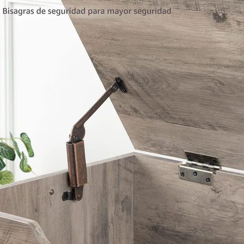 Miniatura 7 de HOOBRO Banco de almacenamiento, baúl de almacenamiento de madera retro de 39.4 pulgadas con tirador recortado en forma de U, bisagra de seguridad