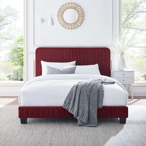Miniatura 15 de Modway Celine - Cama con plataforma de terciopelo copetudo y alto rendimiento con canal en color rosa polv