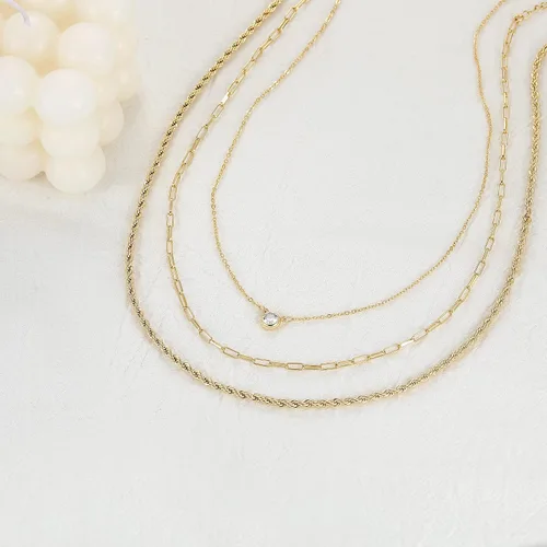 Miniatura 6 de CHESKY - Collares de oro escalonados para mujer, cadena delicada de 14 quilates, diseño de eslabones cubanos a la moda, con cierre de círculo