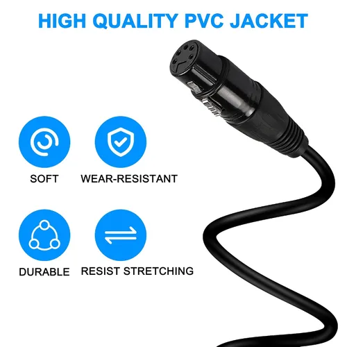 Miniatura 2 de MEIRIYFA Cable adaptador XLR DMX de 5 pines, XLR de 5 pines macho a hembra Cable de conexión equilibrado Cable de micrófono - Negro, 1M