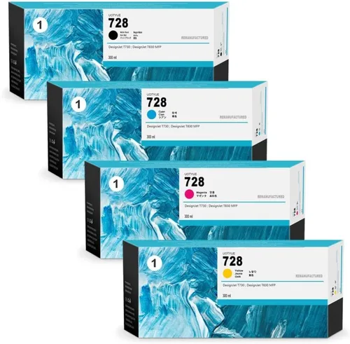 Cartuchos de tinta 728 de 10.1 fl oz, paquete de 4 unidades (negro mate/cian, 1magenta y amarillo) – Cartucho de tinta compatible con cartuchos de