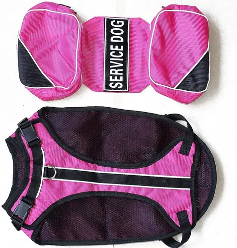 Miniatura 4 de Mochila de servicio para perro, chaleco arnés extraíble con parches de etiquetas (rosa fuerte, S)
