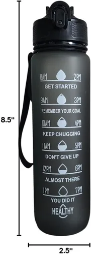 Miniatura 5 de Botella de agua deportiva con marcador de tiempo, 32 onzas, seguimiento motivacional, sin BPA, azul, verde y negro (negro)