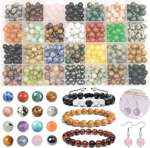 560 cuentas de piedra natural pulida de 0.315 pulgadas (0.315 in), cuentas sueltas de piedras preciosas de cristal energético, energía curativa para