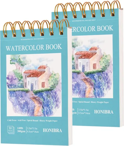 Miniatura 11 de Bloc de papel de acuarela de 3.5 x 5.5 pulgadas, pequeño cuaderno de bocetos de acuarela de 140 libras/10.58 oz, 30 hojas encuadernadas en espiral