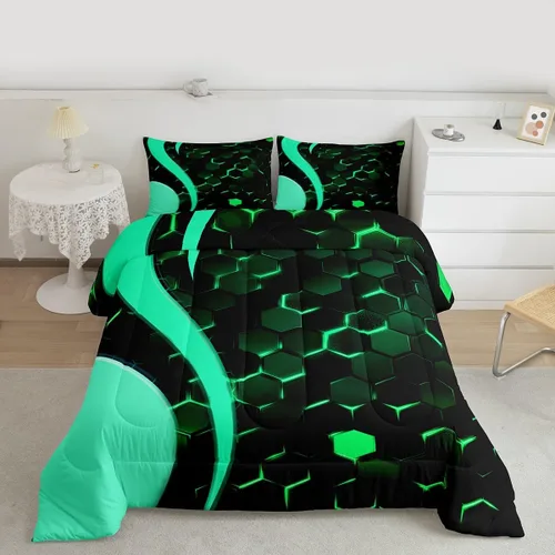 Miniatura 19 de Feelyou Juego de ropa de cama abstracta suave para niños y niñas, juego de edredón geométrico tamaño individual, edredón de rayas de microfibra