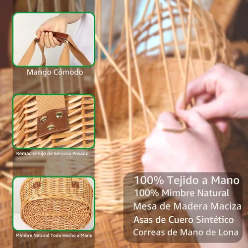 Miniatura 7 de Hap Tim Juego de Cesta de Picnic de Mimbre para 2 con Mini Mesa Plegable de Vino para Picnic y Bolsa Refrigeradora Grande Aislada y Kits de Servicio