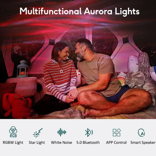 Miniatura 6 de Proyector de luz de galaxia del norte, proyector Star Aurora con ruidos blancos, control remoto y temporizador, altavoz Bluetooth, proyector