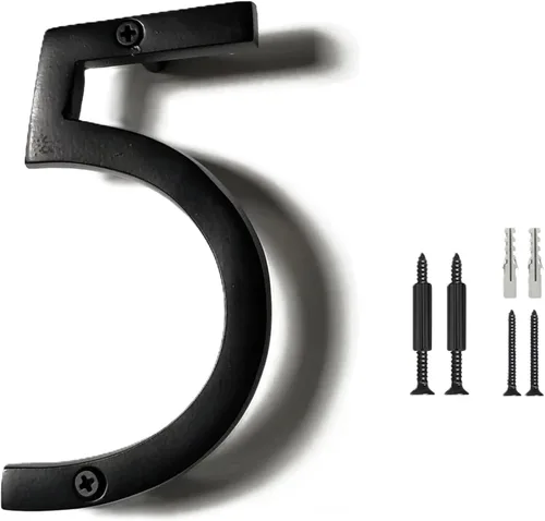 Miniatura 23 de NACH Números de casa flotantes, números de casa negros de aluminio de 6 pulgadas para exteriores, número 5, números de puerta con accesorios