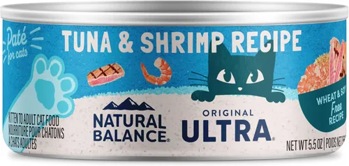 Natural Balance Original Ultra - Alimento enlatado húmedo para gatos, receta de atún y camarones, 5.5 onzas (paquete de 24)