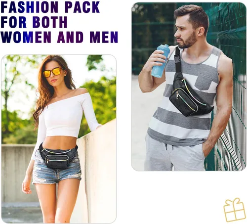 Miniatura 5 de JECIMER Riñonera para mujeres y hombres, Riñonera de moda para niñas, adolescentes y niños con 5 bolsas, cinturón negro, paquete de cintura, bolsa