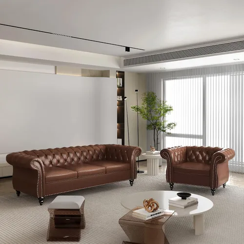 Miniatura 60 de QHITTY Juego de 2 piezas para sala de estar, Sofá Seccional Chesterfield Silla Contemporáneo Tapizado de Terciopelo Loveseat Juego de Sofás