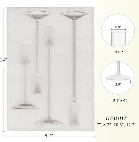 Miniatura 4 de Portavelas Willceka, Candelabro de Vidrio Cónico Alto, 4 Diferentes Alturas, para Centro de Mesa, Boda, Fiesta, Transparente, 4 piezas