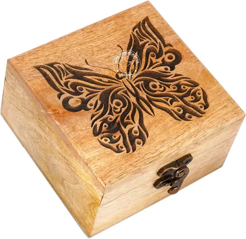 Miniatura 49 de Urna de madera antigua hecha a mano con grabado del árbol de la vida tallada a mano para mujeres y hombres, joyas Acentos de decoración del hogar