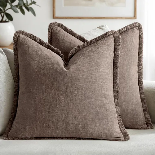 Miniatura 25 de MIULEE Juego de 2 fundas de almohada decorativas de lino neutro con flecos, fundas de cojín de estilo bohemio con borlas para sofá, cama, sala
