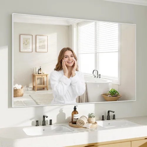Miniatura 20 de Koonmi Espejo de pared rectangular negro, espejo de baño de 24 x 32 pulgadas, espejo de tocador con marco de aluminio para entrada, sala de estar