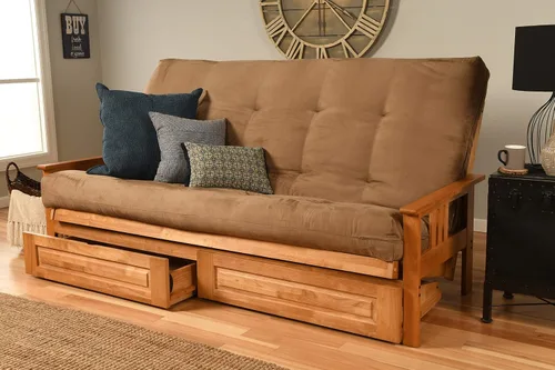 Miniatura 12 de Kodiak Furniture Monterey - Futón tamaño Queen, cajones de almacenamiento, acabado de nuez con colchón negro de gamuza