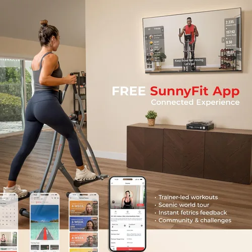Miniatura 3 de Sunny Health & Fitness Foldable Air Walk Elliptical, 30" inch Long Stride Glide Exercise Full-Body Cardio Cross Smart Trainer for Home Office