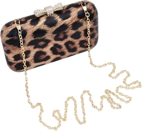Miniatura 3 de Elegante leopardo PU cuero Crystal Bow Top duro embrague bolso de noche