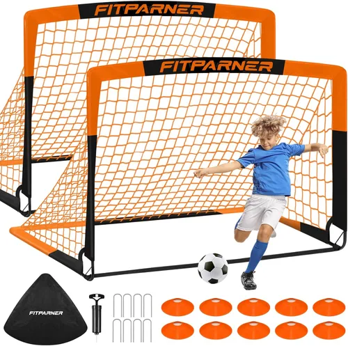 Miniatura 13 de Juego de 2 redes de fútbol portátiles con pelota, conos, kit completo de equipo de entrenamiento para niños pequeños, jóvenes, niños de 3 a 14 años