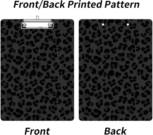 Miniatura 2 de Portapapeles con estampado de leopardo negro con soporte para bolígrafo, tamaño carta A4, lindo portapapeles de plástico con clip de perfil bajo