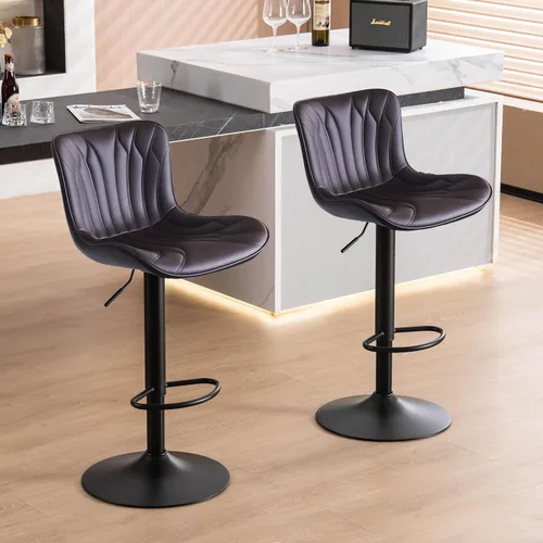 Miniatura 6 de YOUNIKE Juego de 2 taburetes de bar marrones modernos giratorios de altura de mostrador con respaldo alto ajustable para cocina, taburetes de bar