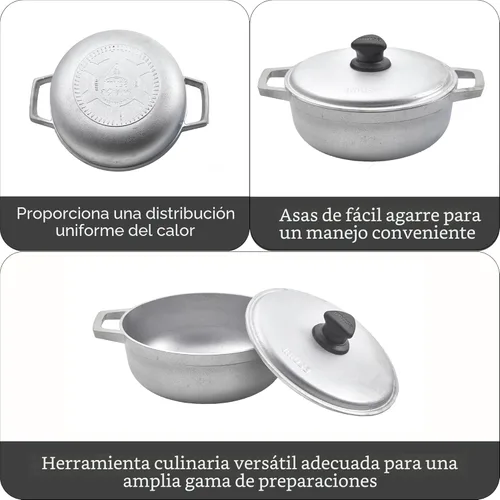 Miniatura 2 de IMUSA Caldero - Olla con tapa de aluminio de 2 cuartos de galón, aluminio fundido, perfecta para servir grupos pequeños, asas remachadas, fabricada