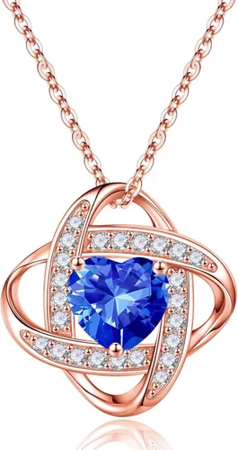 Iefil Collar de piedra natal, regalos de amor para mujer, plata de ley 925, joyería de piedra natal con nudo de amor, piedra preciosa natural o