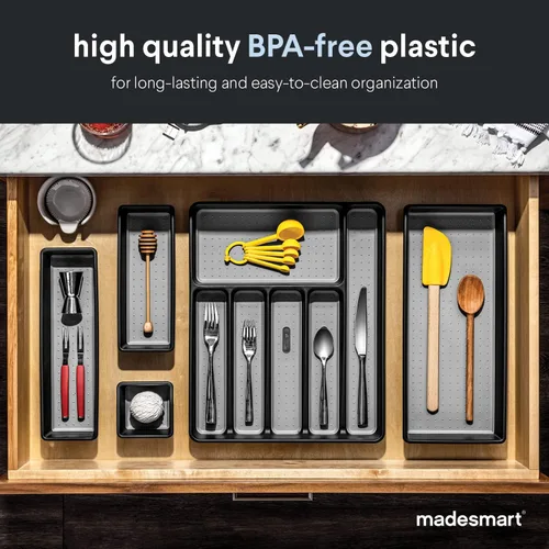 Miniatura 4 de madesmart Bandeja clásica grande para cubiertos, granito, colección clásica, 6 compartimentos, organizador de cajones de cocina, forro de agarre