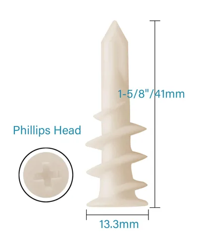 Miniatura 4 de IMScrews Juego de 100 anclajes de plástico autoperforantes para paneles de yeso con tornillos, kit de anclajes de pared con 50 tornillos/50 anclajes