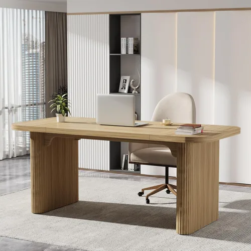 Tribesigns Escritorio ejecutivo de 62 pulgadas, escritorio grande para computadora de oficina con doble pedestal, mesa rectangular de estilo moderno