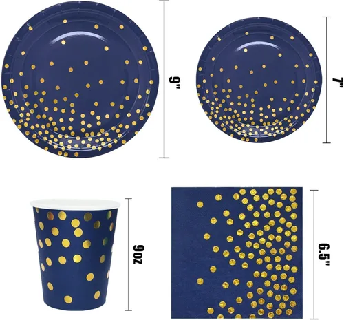 Miniatura 3 de 175 platos y servilletas azules para fiestas, decoraciones de fiesta azules y doradas para 25 invitados, platos de papel azul rey para decoraciones