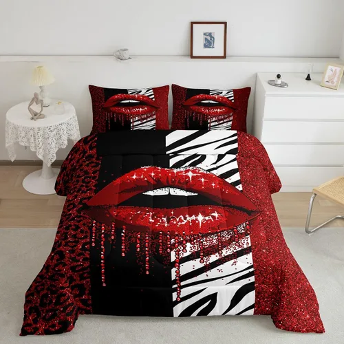 Miniatura 12 de Juego de edredón Manfei Leopardo Rosa Tamaño Individual, Juego de ropa de cama con estampado de cebra negro y blanco 2 piezas para decoración