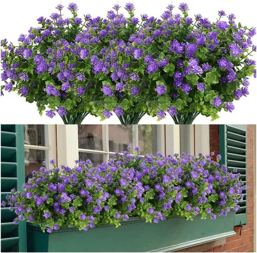 Miniatura 3 de Flores artificiales para exteriores, flores sintéticas para macetas de exterior, flores exteriores que se ven reales (14 unidades, naranja)