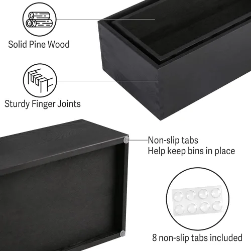 Miniatura 3 de LotFancy Caja de decoración de baño, paquete de 2 soportes de papel higiénico de madera, cesta de almacenamiento de tanque de inodoro negro, parte