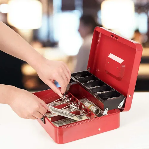 Miniatura 3 de Caja de dinero con bandeja de dinero y cerradura de combinación, caja de dinero de metal para dinero en efectivo, caja de seguridad con niveles