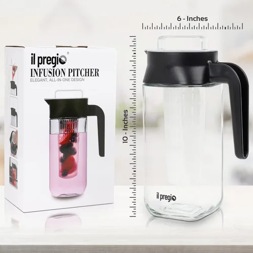 Miniatura 4 de Jarra de agua con infusor de frutas de vidrio pequeño, jarra de infusión de vidrio de borosilicato de 36 onzas con varilla infusora extraíble