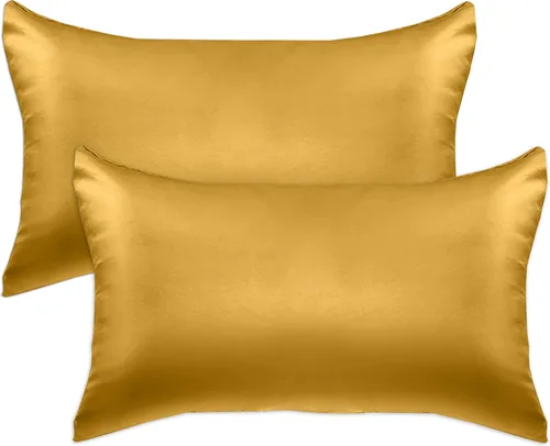 Miniatura 34 de Elegant Comfort Juego de 4 fundas de almohada de satén de viscosa refrescante con cierre de cremallera oculto, suave como la seda para el cuidado