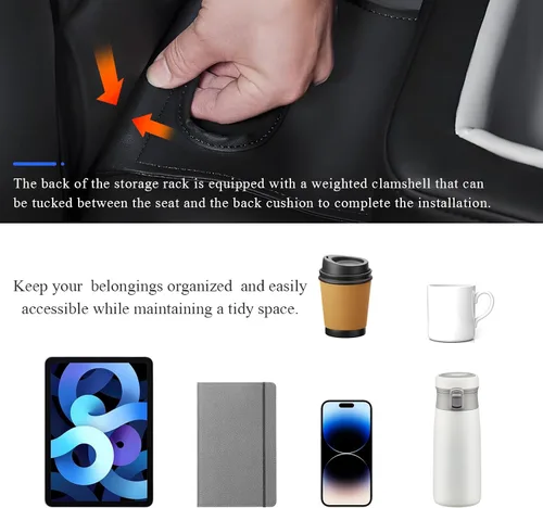 Miniatura 5 de Kewucn Organizador de asiento trasero de automóvil, bolsillo de cuero para sofá, almohada impermeable para almacenar bebidas y aperitivos, soporte