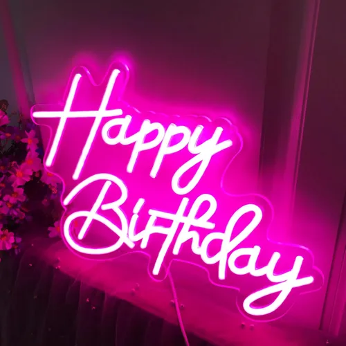 Miniatura 17 de Letrero de neón de feliz cumpleaños, reutilizable, luz LED de neón rosa, decoración de fiesta de cumpleaños, funciona con USB, decorativo para telón
