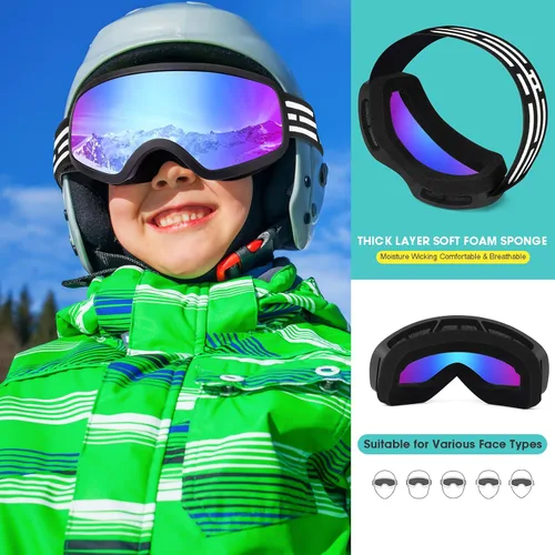 Miniatura 4 de EasYoung Gafas de esquí y snowboard para niños, jóvenes, niños y niñas de 3 a 15 años 07: Marco blanco con lente plateada