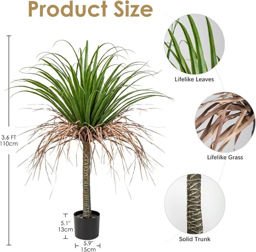 Miniatura 2 de Árbol artificial de 3.6 pies, planta de agave sintético, árbol de yuca en maceta, para decoración del hogar, oficina, interior y exterior, árbol