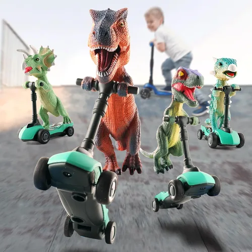Miniatura 7 de DINOBROS Juguetes de dinosaurio para scooter, autos de tracción hacia atrás, mini patinetes de dedo para niños de 3, 4, 5, 6 años, juegos de regalo