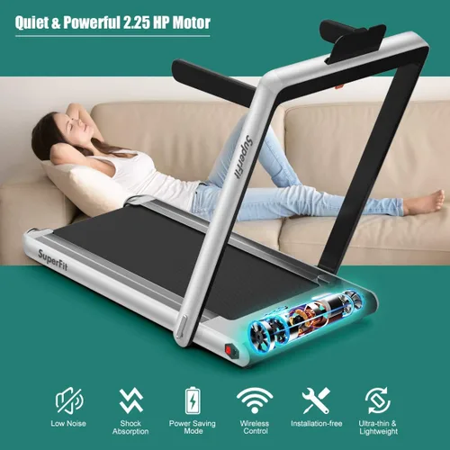 Miniatura 5 de GYMAX Caminadora Compacta, Caminadora Plegable de Doble Pantalla de 2.25HP para el Hogar con Control Remoto/Aplicación Inteligente, Caminadora