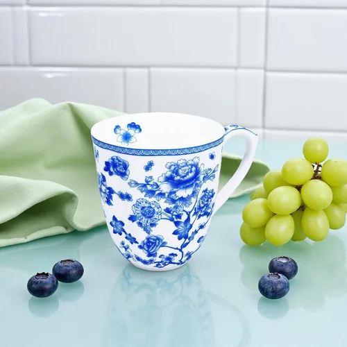 Miniatura 7 de Taza floral de porcelana de hueso de 14 onzas, taza de café floral para mujeres y hombres, taza de té de café de porcelana de hueso con asa cómoda