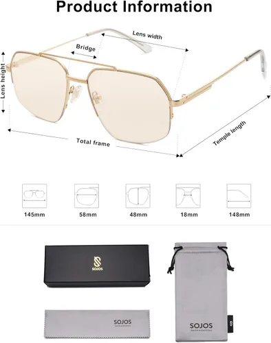 Miniatura 6 de SOJOS Trendy Aviator Sunglasses Mens Womens Retro Double Bridge Metal Frame Semi-Rimless Shades SJ1191