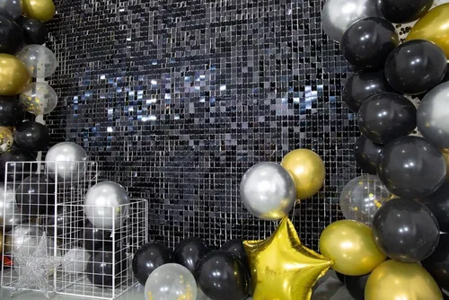 Miniatura 4 de Kate Paneles de fondo cuadrados de lentejuelas negras para decoración de fiestas, panel de lentejuelas con purpurina (paquete de 12)