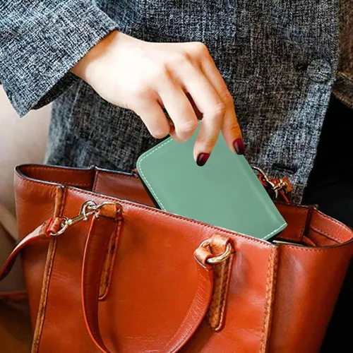 Miniatura 7 de linqin Tarjetero delgado con cremallera para mujer, con bloqueo RFID, cuero suave, 2 bolsillos para monedas, esencial para viajes